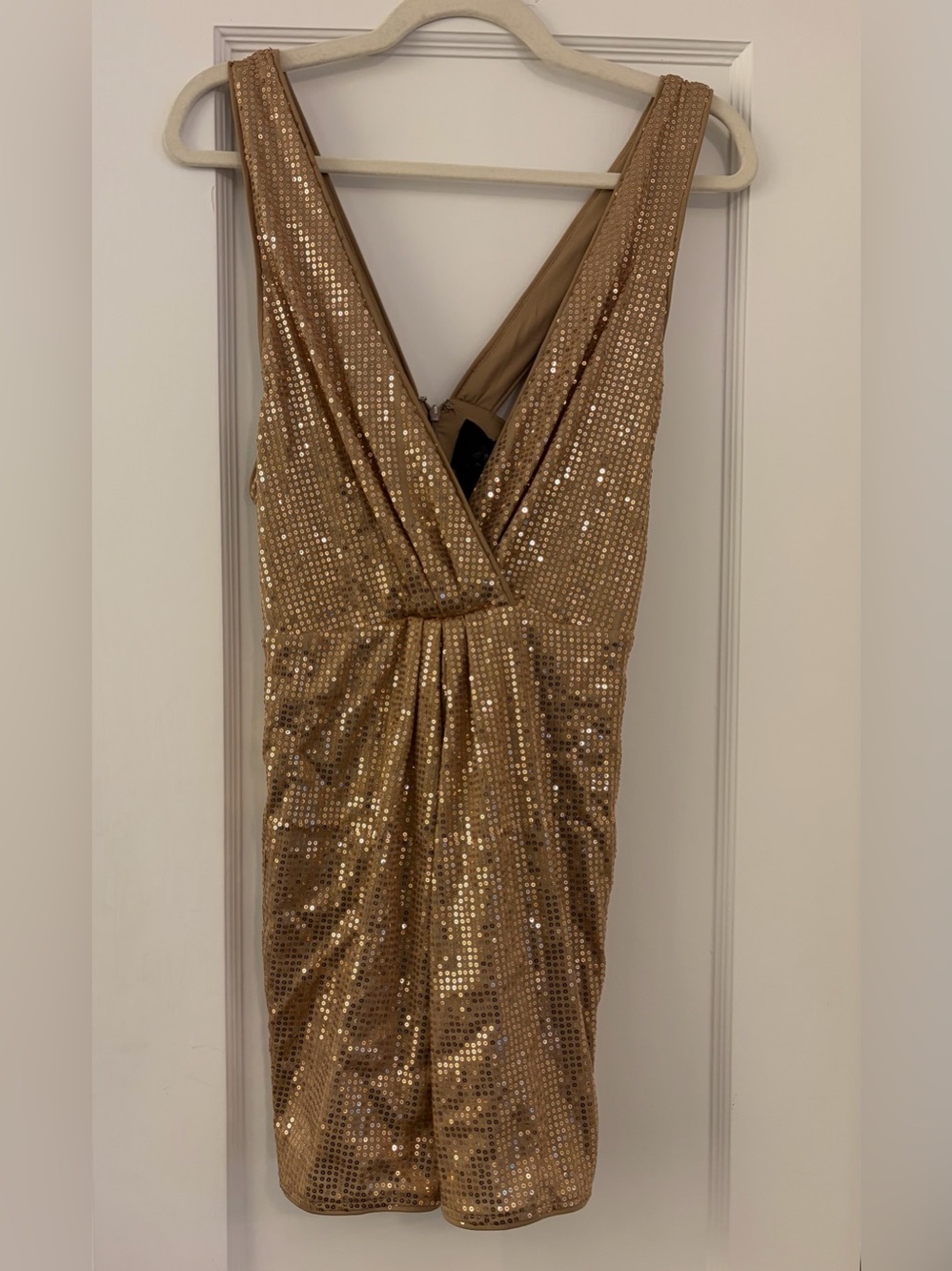 NWT NBD Dinara Gold Sequin Deep V Mini Dress Size Small